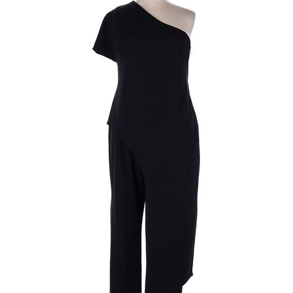 Adrianna Papell Pants - Adrianna Papell Formal Wedding Occasion Black One-Shoulder Jumpsuit